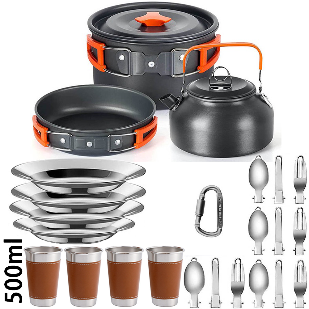 Camping Cooking And Dining Set - Outdoor camping cooking set, non stick