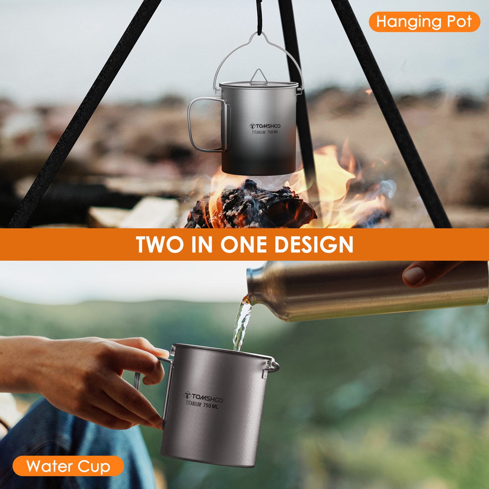 Camping Cooking Handle - TOMSHOO Ultralight 750ml Titanium Pot Portable