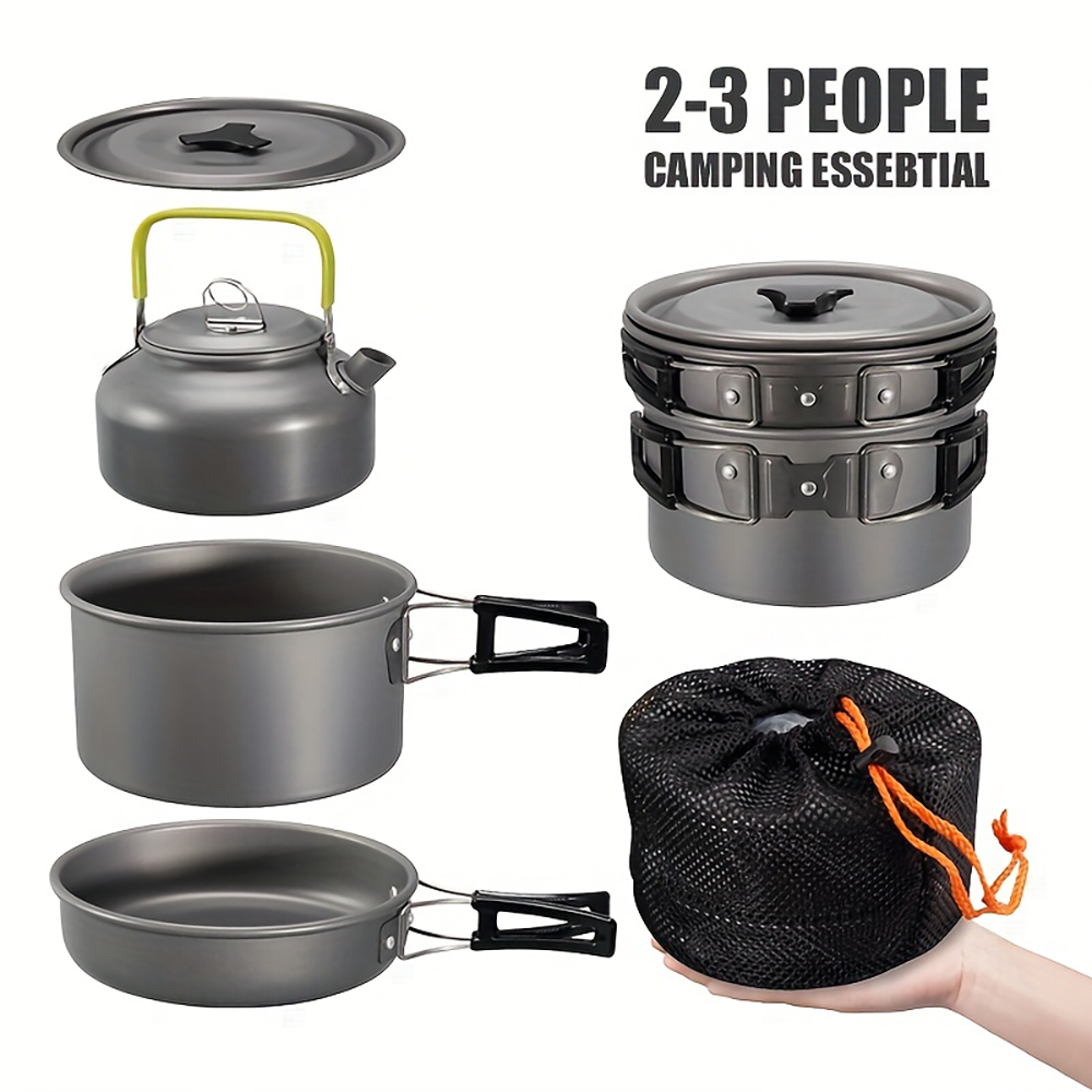 Camping Cooking Utilities - Outdoor camping cookware set made of