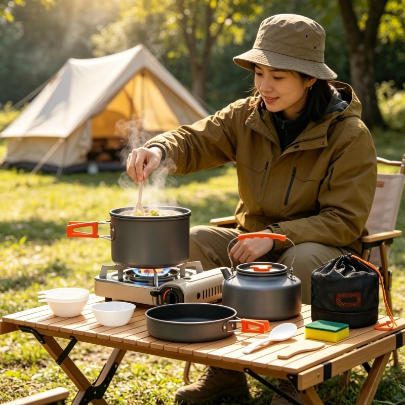 Camping Cooking And Dining Set - Camping Cookware Set Outdoor Pot Tableware