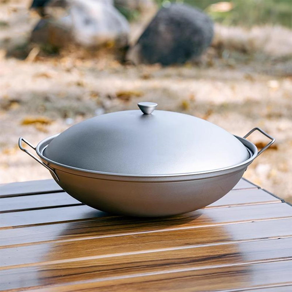 Titanium Wok Pan with Lid Doub - Camping Cooking Handle avis et prix