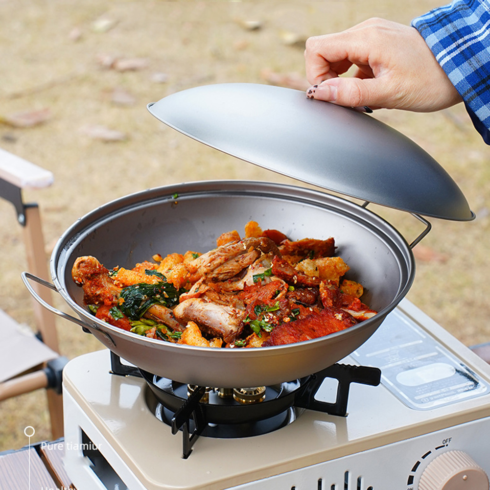 Titanium Wok Pan with Lid Doub - Camping Cooking Handle avis et prix