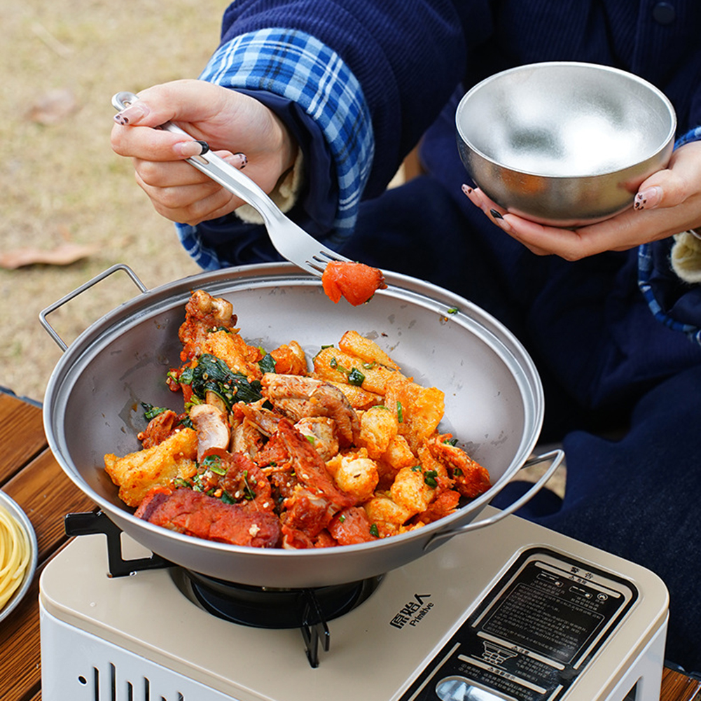 Titanium Wok Pan with Lid Doub - Camping Cooking Handle avis et prix